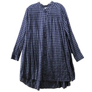 Unsubscribed Long Sleeve Tunic Shirt Dress Womens 10 Blue Check Plaid Crinkle